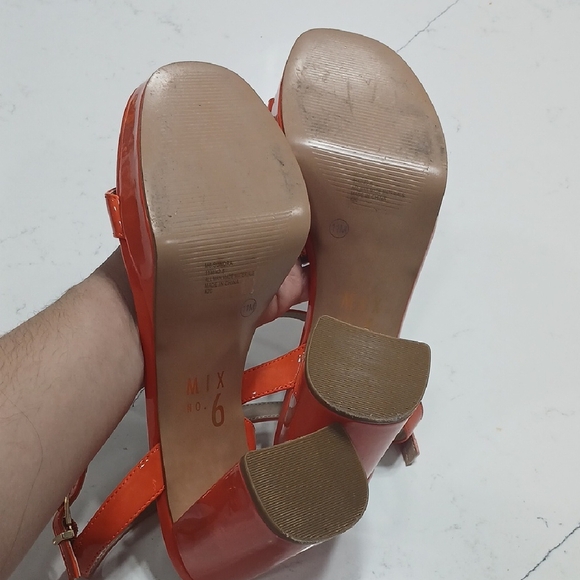 Mix No. 6, Women's Orange Block Heel Sandals, Gentle Used, Sz 11 - Picture 8 of 11
